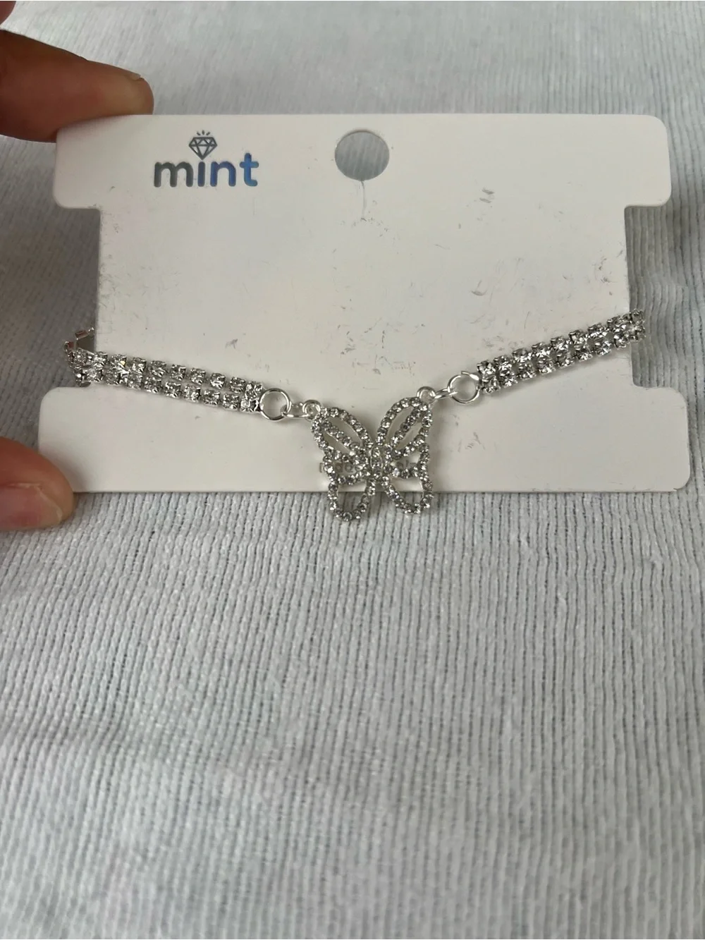 Mint Silver Rhinestone Butterfly Anklet Adjustable Y2K Coquette Anklet Bracelet